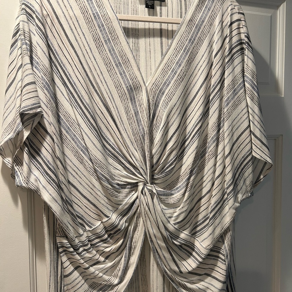 Karen Kane Striped V-Neck Knot Front Top